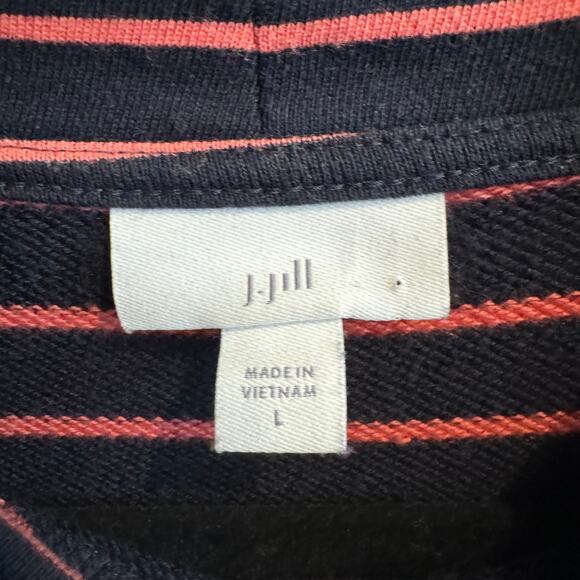 J. Jill Mock Neck Dress Blue Pink Stripe Terry Knit Pullover Long Sleeve Sz L - Picture 3 of 6